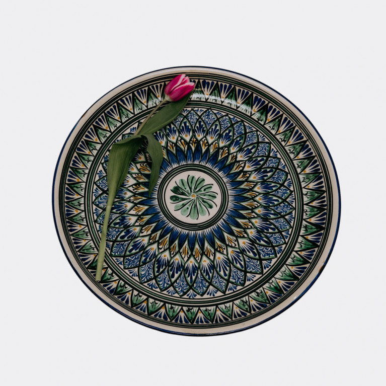 Unik handgjord dekorativ tallrik från Uzbekistan, 46 cm, droppteknik